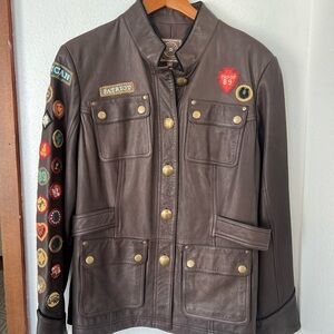 Double D Ranch Dark Brown Leather Jacket with Colorful Patches